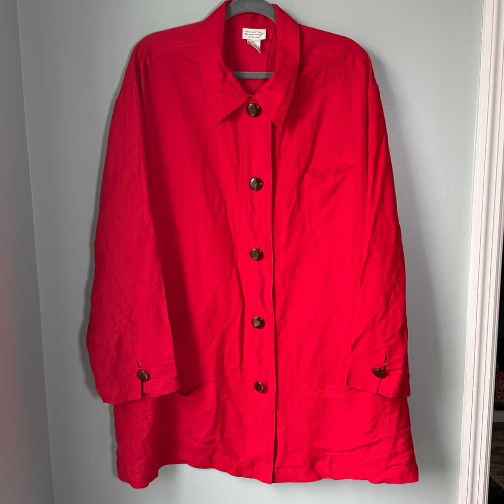 Deane & White Woman Red Linen Blend Button Up Shirt Shacket Lagenlook Size 2X